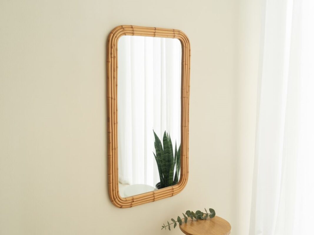 bambusowe lustro na ścianie